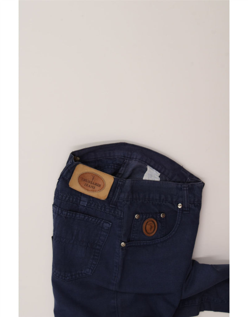 TRUSSARDI Womens Loose Fit Casual Trousers W27 L28 Navy Blue Cotton Vintage Trussardi and Second-Hand Trussardi from Messina Hembry 