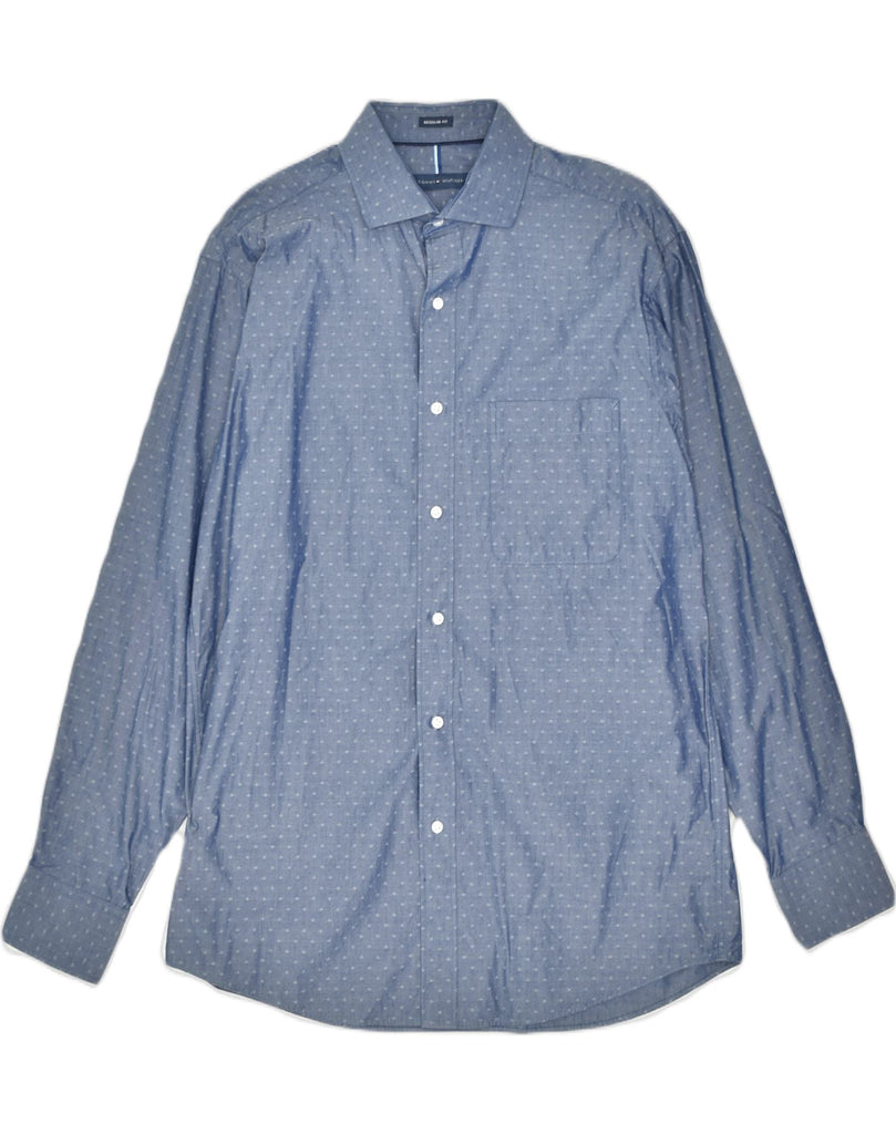 TOMMY HILFIGER Mens Shirt Size 15-15 1/2 Medium Blue Spotted Cotton | Vintage | Thrift | Second-Hand | Used Clothing | Messina Hembry 