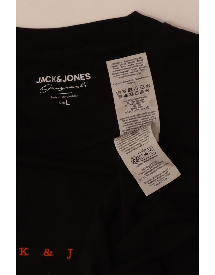 Jack & Jones Mens Graphic T-Shirt Top Large Black Cotton