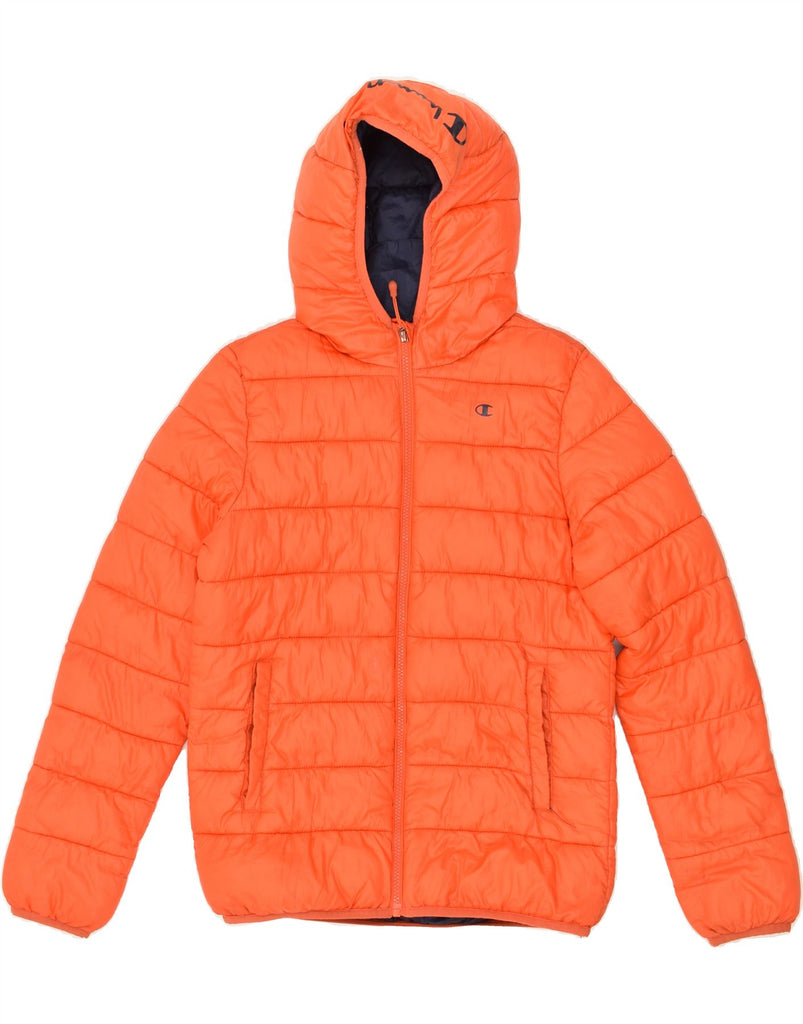 CHAMPION Mens Hooded Padded Jacket UK 34 XS Orange | Vintage Champion | Thrift | Second-Hand Champion | Used Clothing | Messina Hembry 