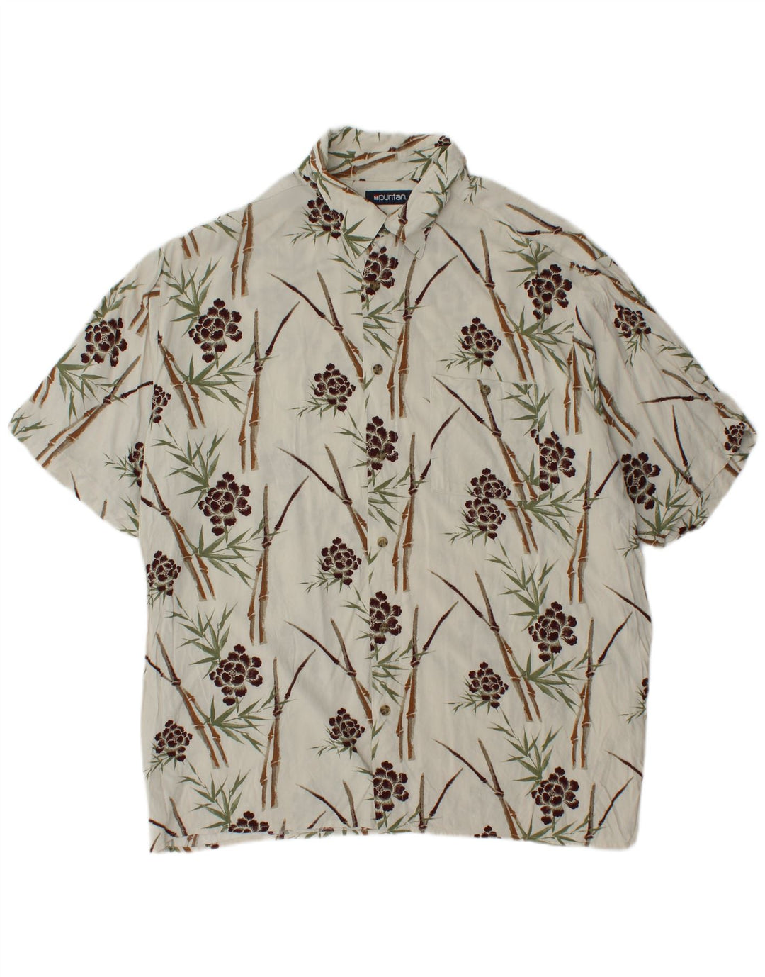 PURITAN Mens Short Sleeve Shirt XL White Floral Viscose