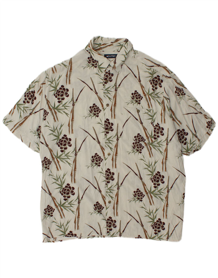 PURITAN Mens Short Sleeve Shirt XL White Floral Viscose