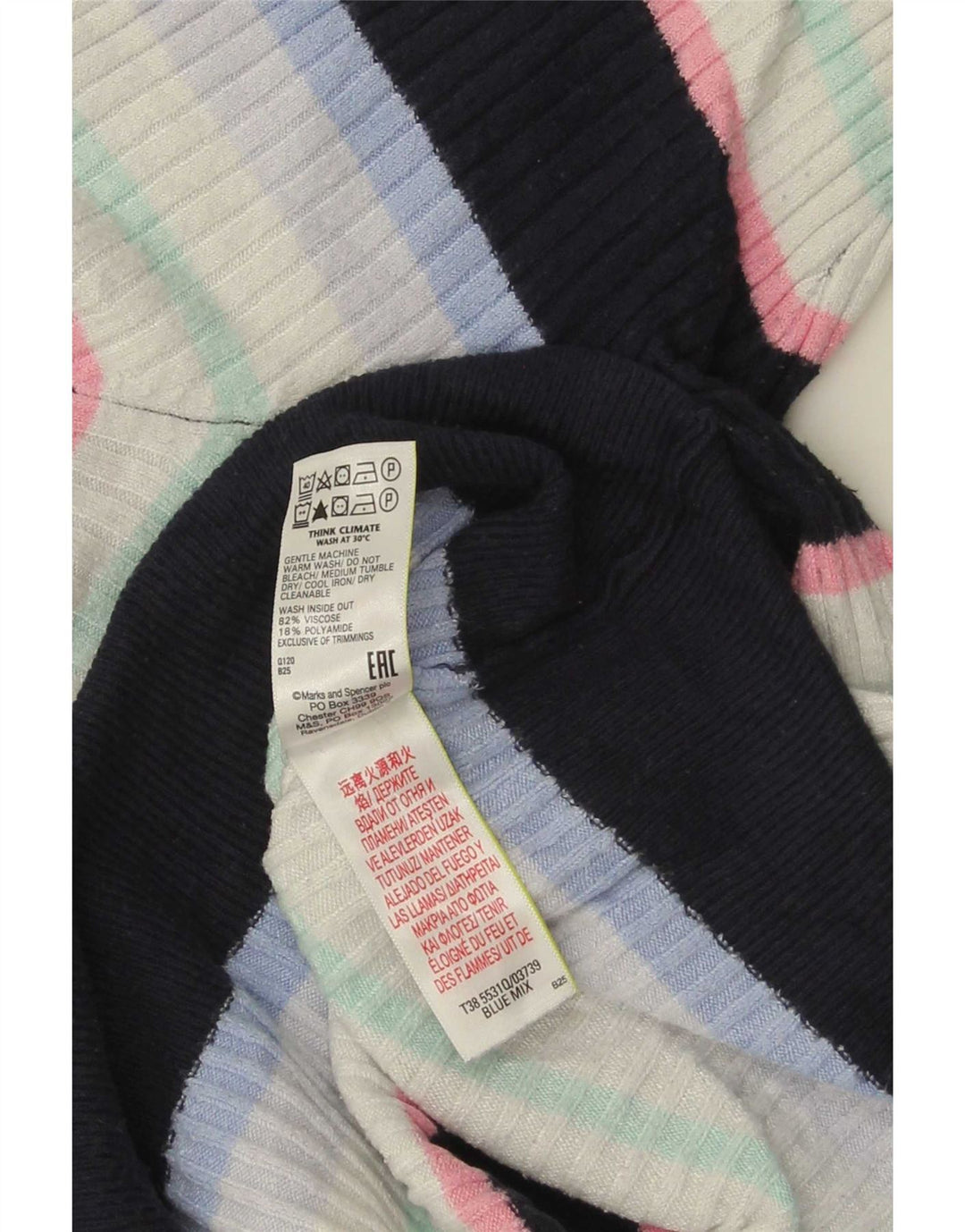 Marks & Spencer Womens T-Shirt Top UK 16 Large Multicoloured Striped