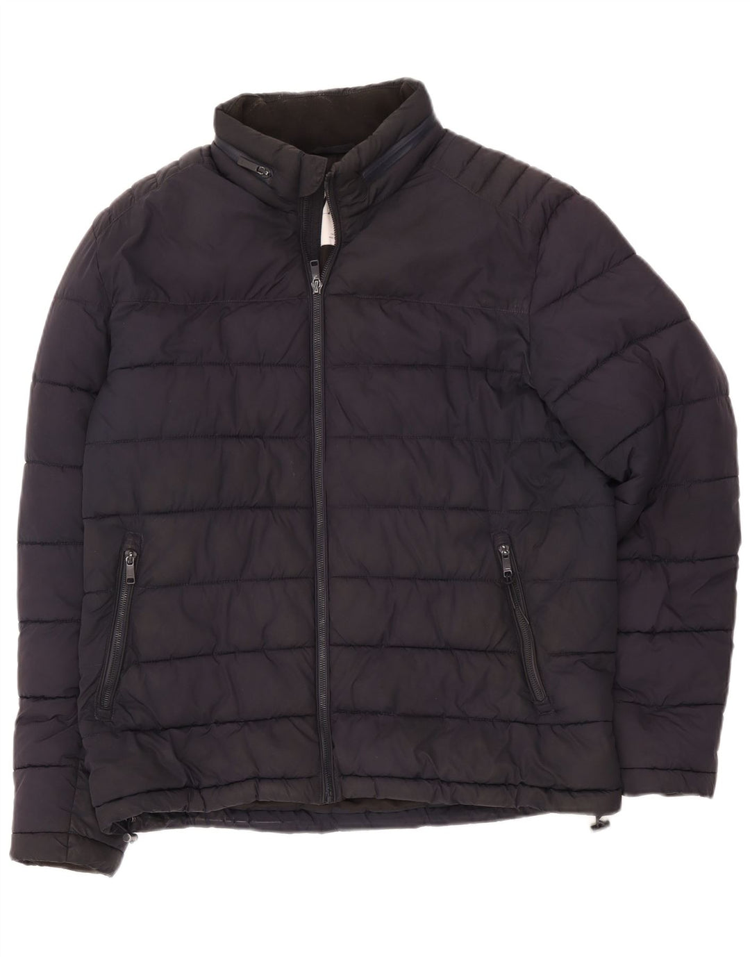 Zara Mens Padded Jacket UK 40 Large Navy Blue Polyester