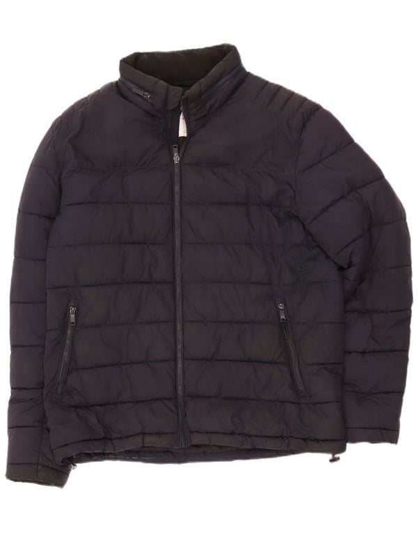 Zara Mens Padded Jacket UK 40 Large Navy Blue Polyester