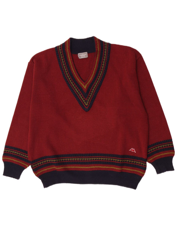 Kappa Mens V-Neck Jumper Sweater XL Burgundy Colourblock Wool