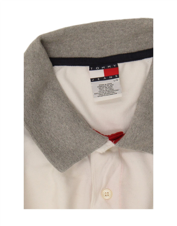 TOMMY HILFIGER Mens Polo Shirt Large White Colourblock Cotton Vintage Tommy Hilfiger and Second-Hand Tommy Hilfiger from Messina Hembry 