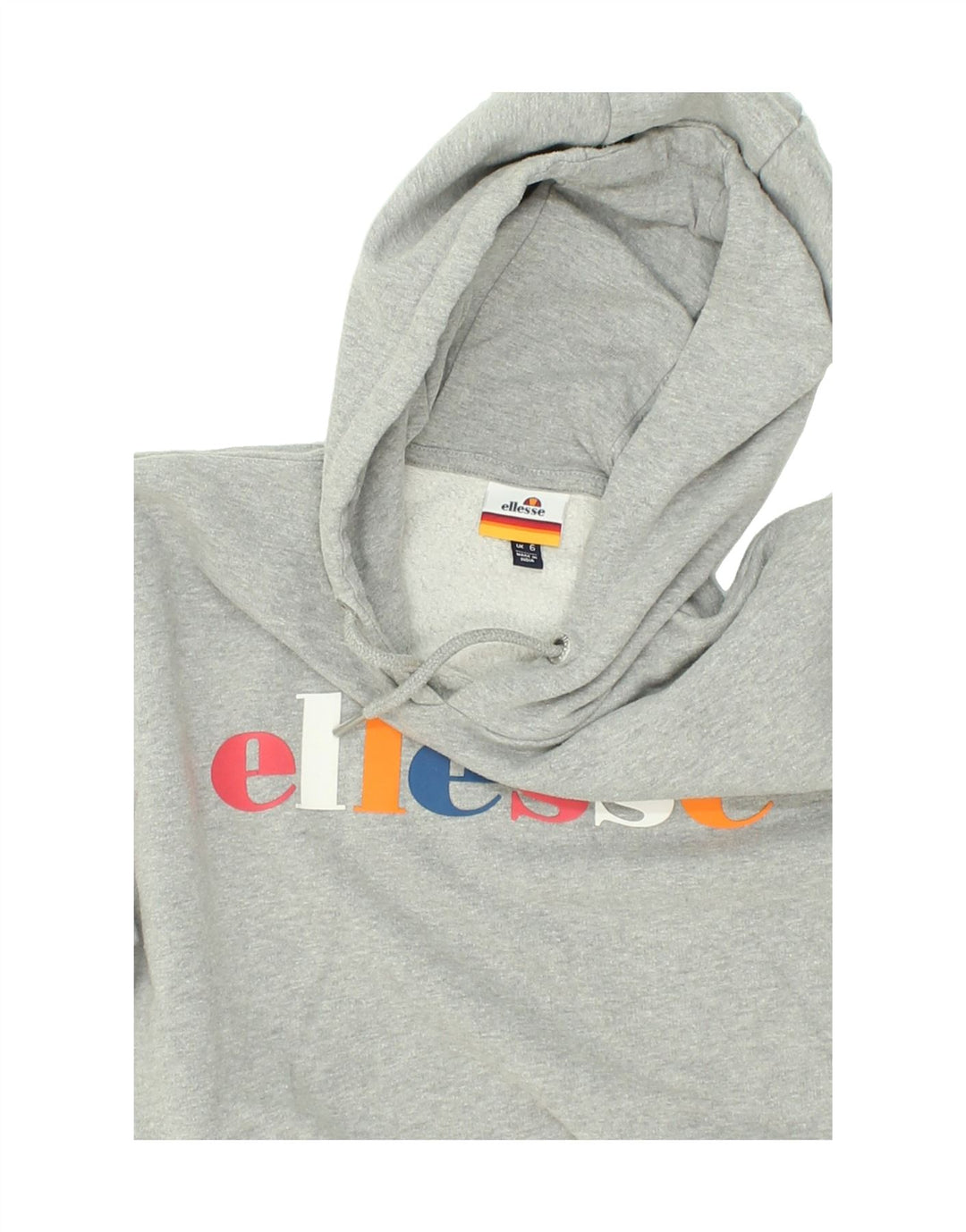 ELLESSE Womens Graphic Crop Hoodie Jumper UK 6 XS Grey Cotton | Vintage Ellesse | Thrift | Second-Hand Ellesse | Used Clothing | Messina Hembry 