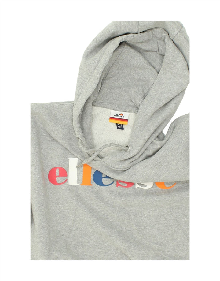 ELLESSE Womens Graphic Crop Hoodie Jumper UK 6 XS Grey Cotton | Vintage Ellesse | Thrift | Second-Hand Ellesse | Used Clothing | Messina Hembry 