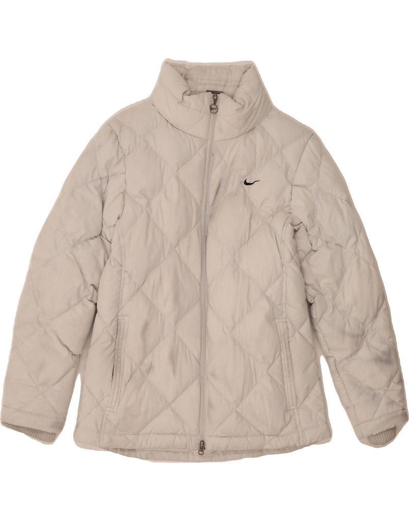 NIKE Womens Hooded Quilted Padded Jacket UK 10/12 Small Grey Vintage Nike and Second-Hand Nike from Messina Hembry 