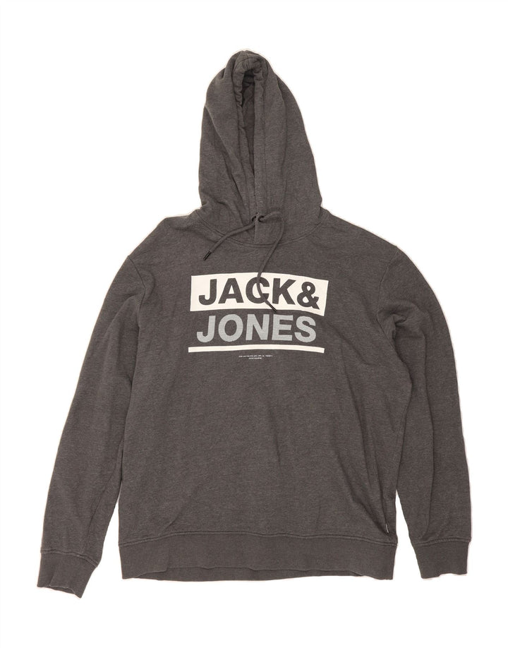 JACK & JONES Mens Graphic Hoodie Jumper 2XL Grey Cotton Vintage Jack & Jones and Second-Hand Jack & Jones from Messina Hembry 