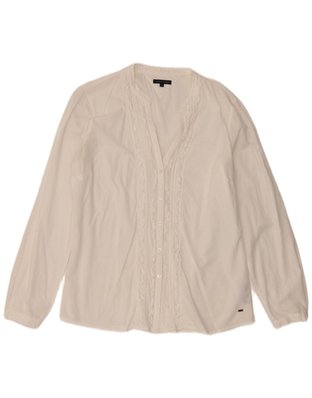 Tommy Hilfiger Womens Ruffle Front Shirt US 12 Large White Cotton