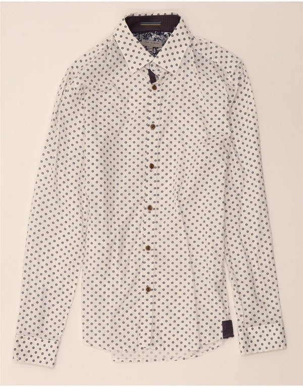 Ted Baker Mens Shirt Size 15 1/2 Medium White Geometric Cotton