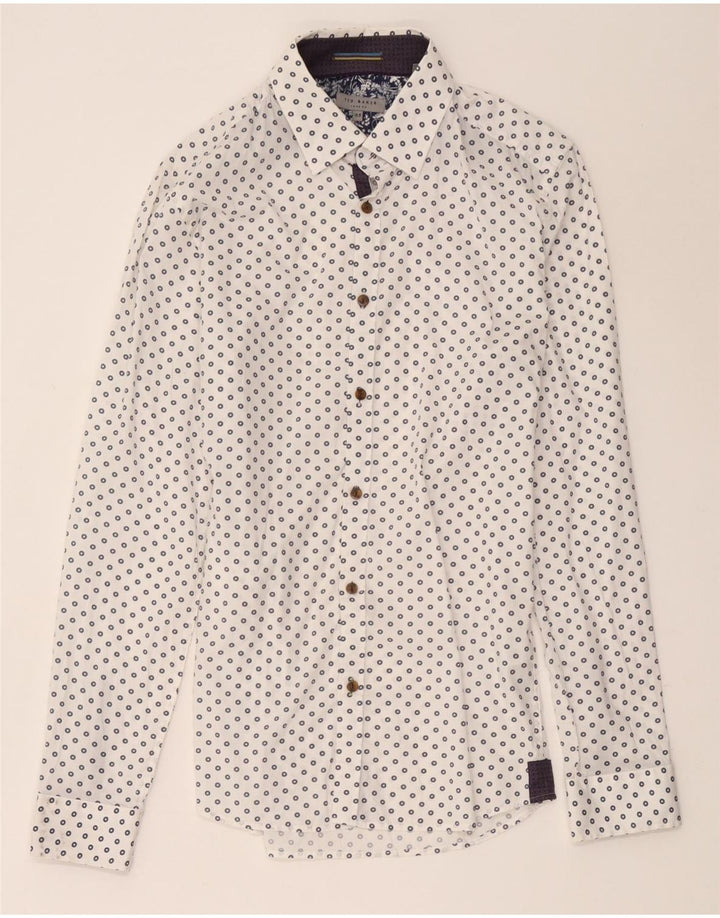 Ted Baker Mens Shirt Size 15 1/2 Medium White Geometric Cotton