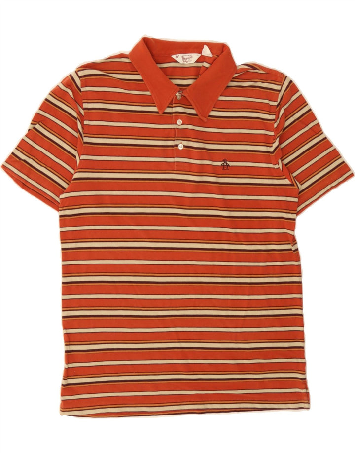 PENGUIN Mens Polo Shirt XL Orange Striped Cotton Vintage Penguin and Second-Hand Penguin from Messina Hembry 