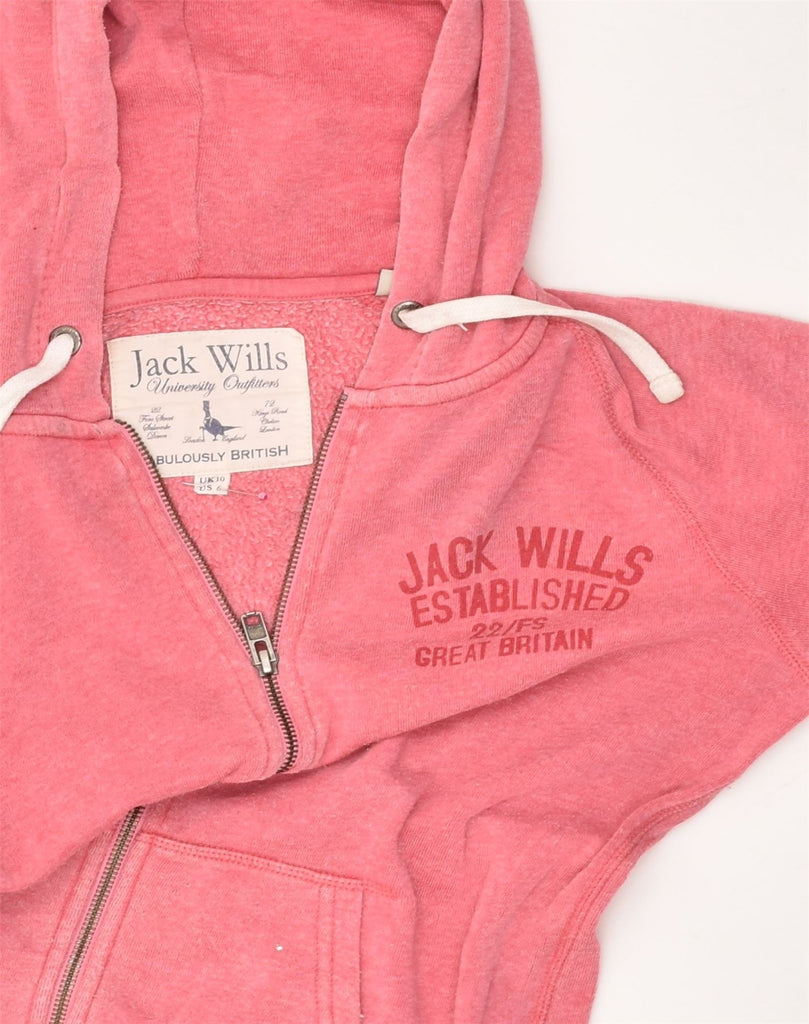 JACK WILLS Womens Graphic Zip Hoodie Sweater UK 10 Small Pink Cotton | Vintage Jack Wills | Thrift | Second-Hand Jack Wills | Used Clothing | Messina Hembry 