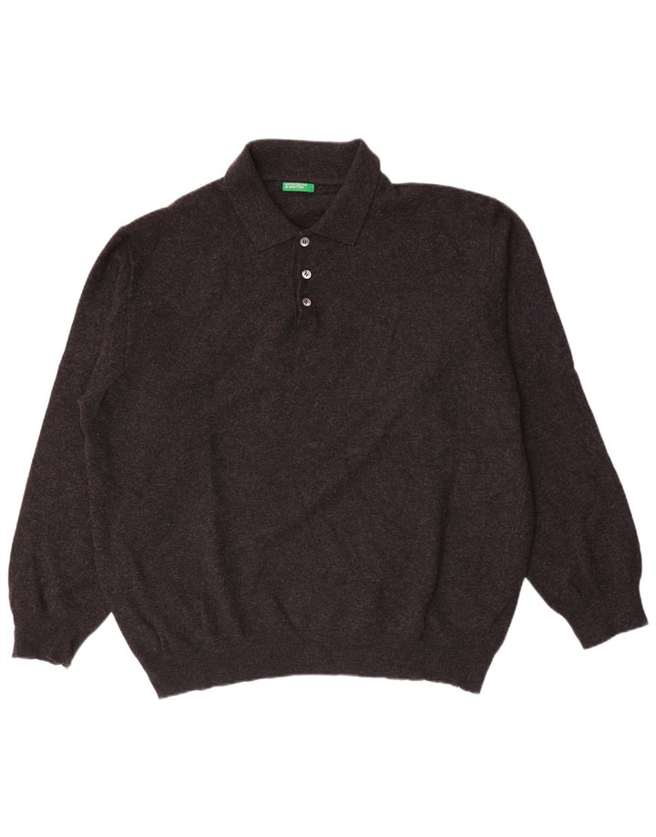 Benetton Mens Polo Neck Jumper Sweater XL Grey New Wool