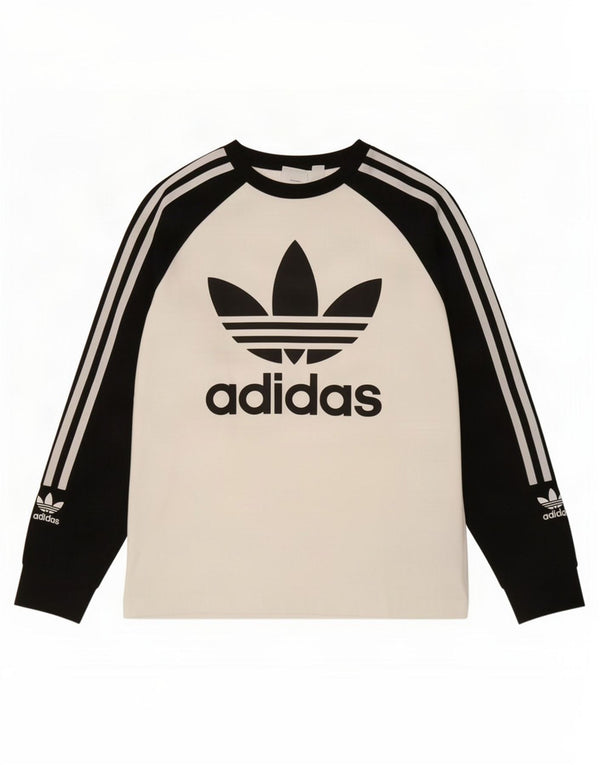 Adidas Boys Graphic Top Long Sleeve 11-12 Years White Colourblock Cotton