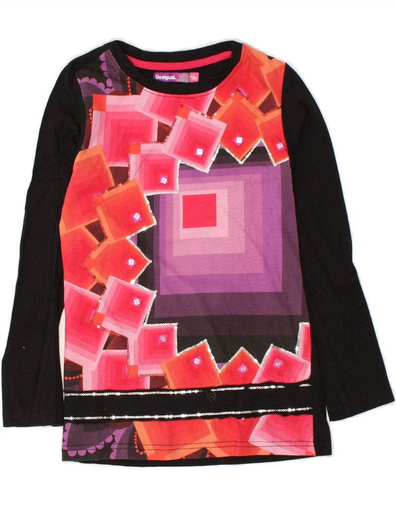 DESIGUAL Girls Graphic Top Long Sleeve 9-10 Years Black Geometric | Vintage Desigual | Thrift | Second-Hand Desigual | Used Clothing | Messina Hembry 