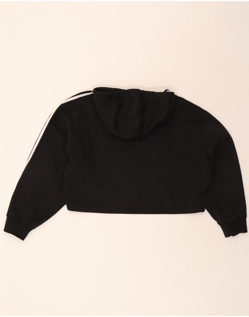 ADIDAS Womens Oversized Crop Hoodie Jumper UK 14 Medium Black Cotton Vintage Adidas and Second-Hand Adidas from Messina Hembry 