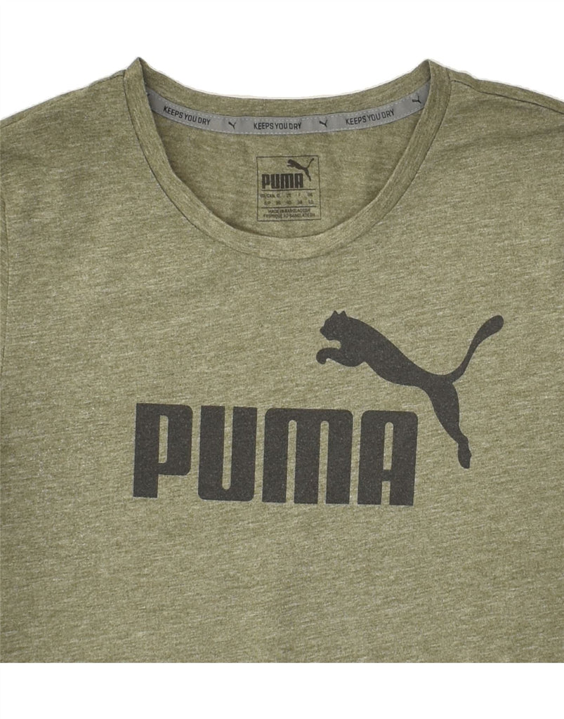 PUMA Womens Graphic T-Shirt Top UK 10 Small Khaki Flecked Cotton Vintage Puma and Second-Hand Puma from Messina Hembry 