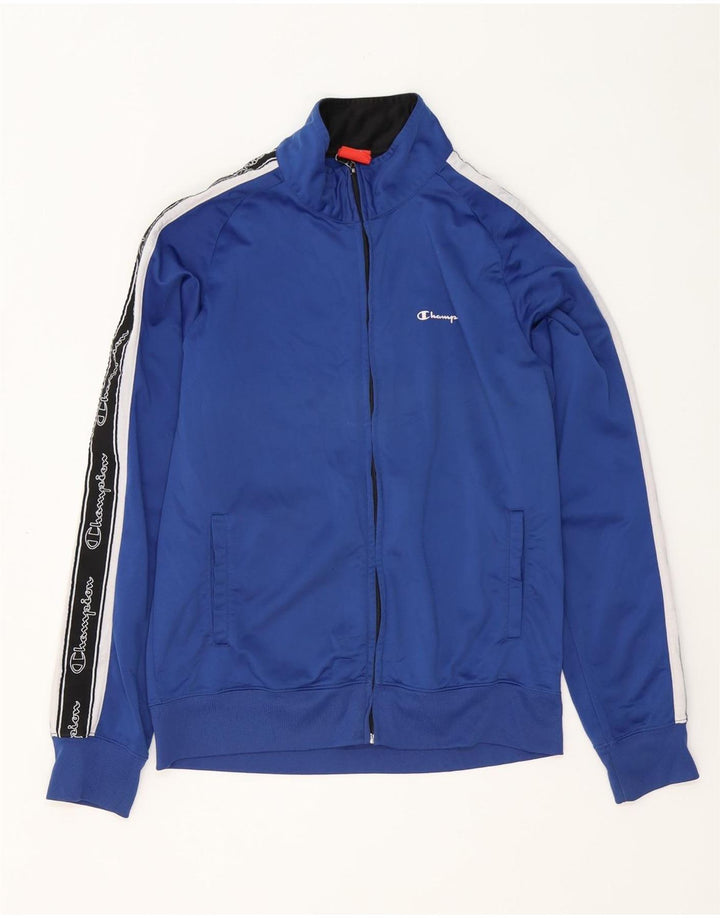 Champion Mens Graphic Tracksuit Top Jacket Large Blue Colourblock Polyester