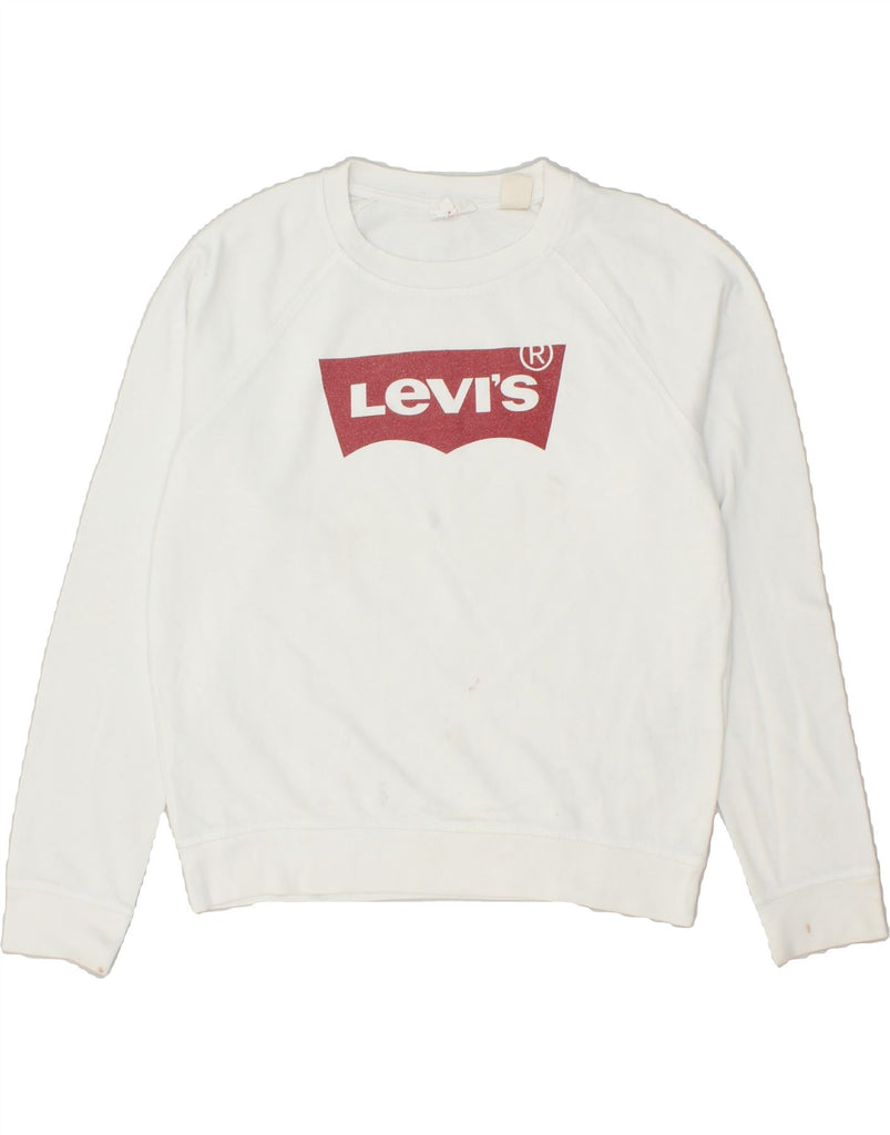 LEVI'S Womens Graphic Sweatshirt Jumper UK 14 Medium White Cotton | Vintage Levi's | Thrift | Second-Hand Levi's | Used Clothing | Messina Hembry 