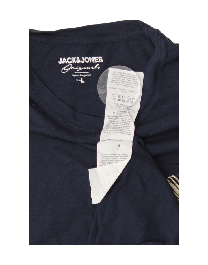 JACK & JONES Mens T-Shirt Top Large Navy Blue Cotton Vintage Jack & Jones and Second-Hand Jack & Jones from Messina Hembry 