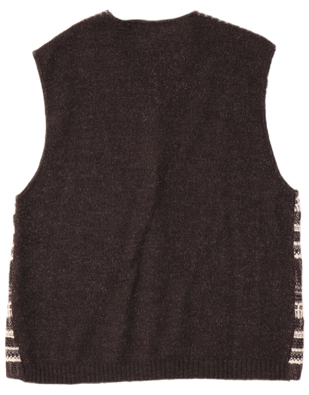 Vintage Mens Sleeveless Cardigan Sweater Large Grey Striped Wool