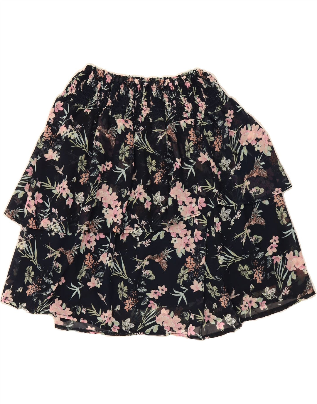 VINTAGE Womens Ruffle Skirt W32 Large Black Floral Vintage Vintage and Second-Hand Vintage from Messina Hembry 