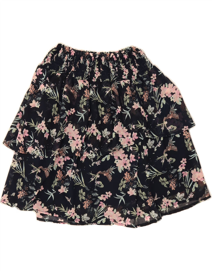 VINTAGE Womens Ruffle Skirt W32 Large Black Floral Vintage Vintage and Second-Hand Vintage from Messina Hembry 