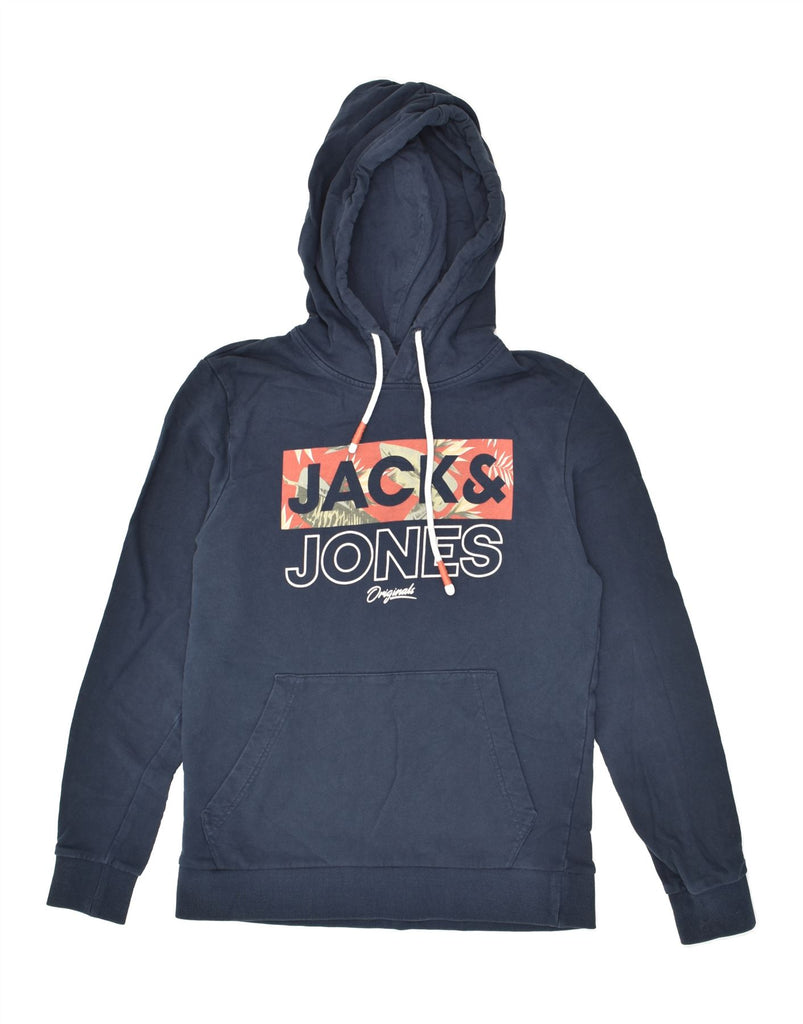 JACK & JONES Mens Graphic Hoodie Jumper Medium Navy Blue Cotton | Vintage Jack & Jones | Thrift | Second-Hand Jack & Jones | Used Clothing | Messina Hembry 