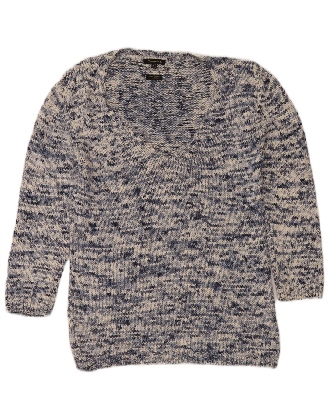Massimo Dutti Womens V-Neck Jumper Sweater UK 14 Medium Navy Blue Flecked