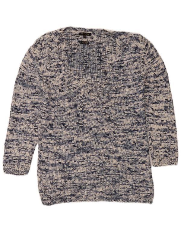 Massimo Dutti Womens V-Neck Jumper Sweater UK 14 Medium Navy Blue Flecked