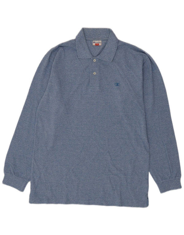 Champion Mens Long Sleeve Polo Shirt Large Blue Flecked Cotton