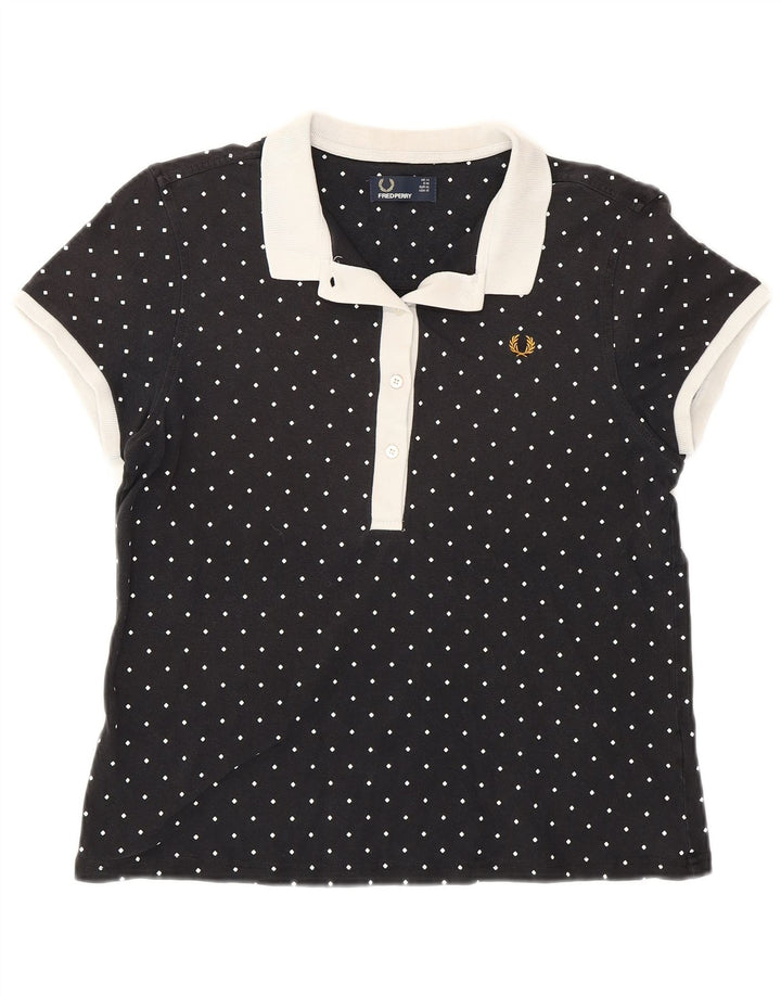 Fred Perry Womens Polo Shirt UK 14 Large Black Spotted Cotton