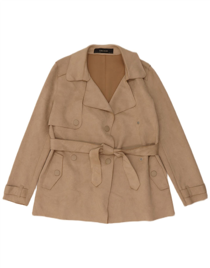 Zara Womens Trench Coat UK 6 XS Beige Polyester