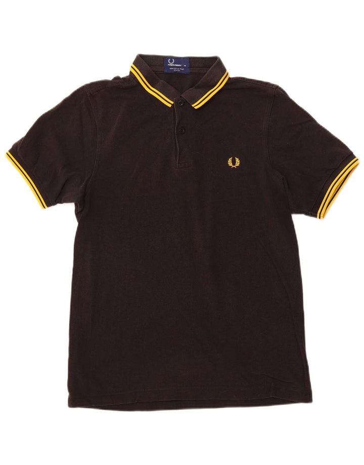 FRED PERRY Mens Slim Fit Polo Shirt Medium Black Cotton