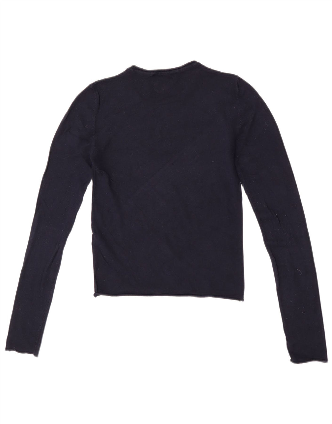 Zara Womens Crop Top Long Sleeve UK 8 Small Navy Blue Viscose