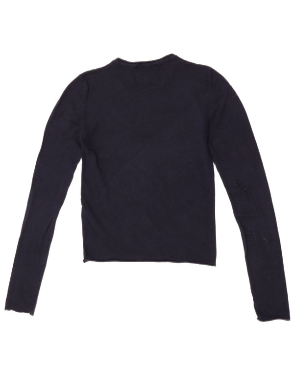 Zara Womens Crop Top Long Sleeve UK 8 Small Navy Blue Viscose