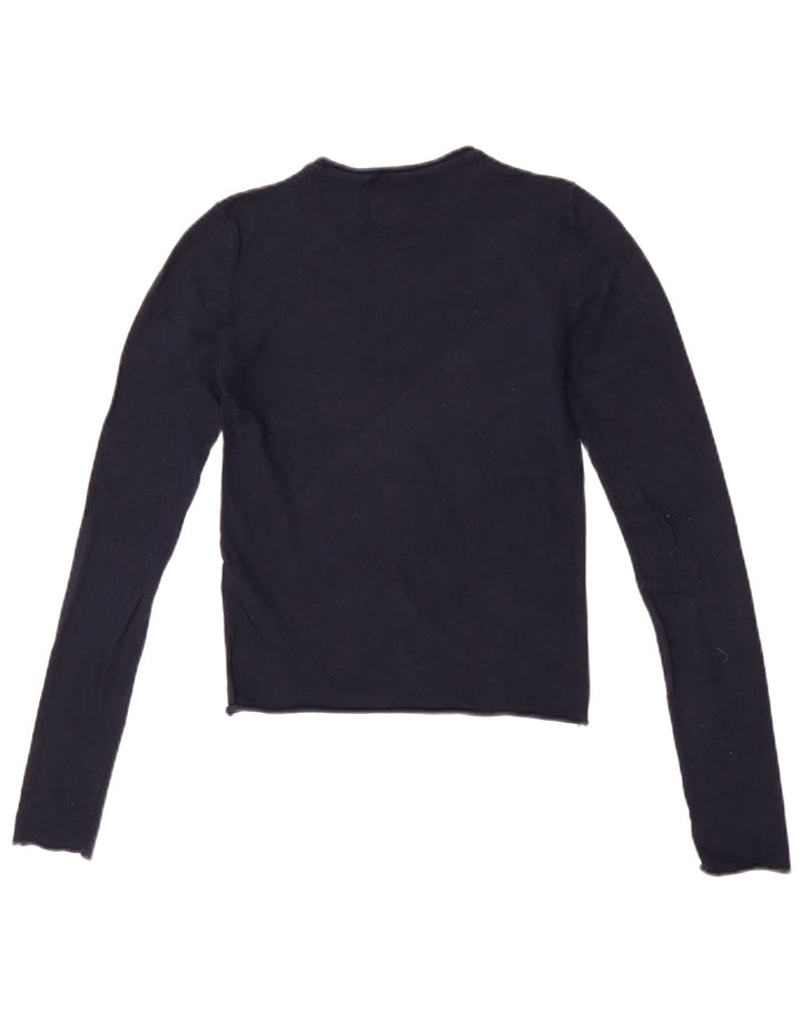 Zara Womens Crop Top Long Sleeve UK 8 Small Navy Blue Viscose