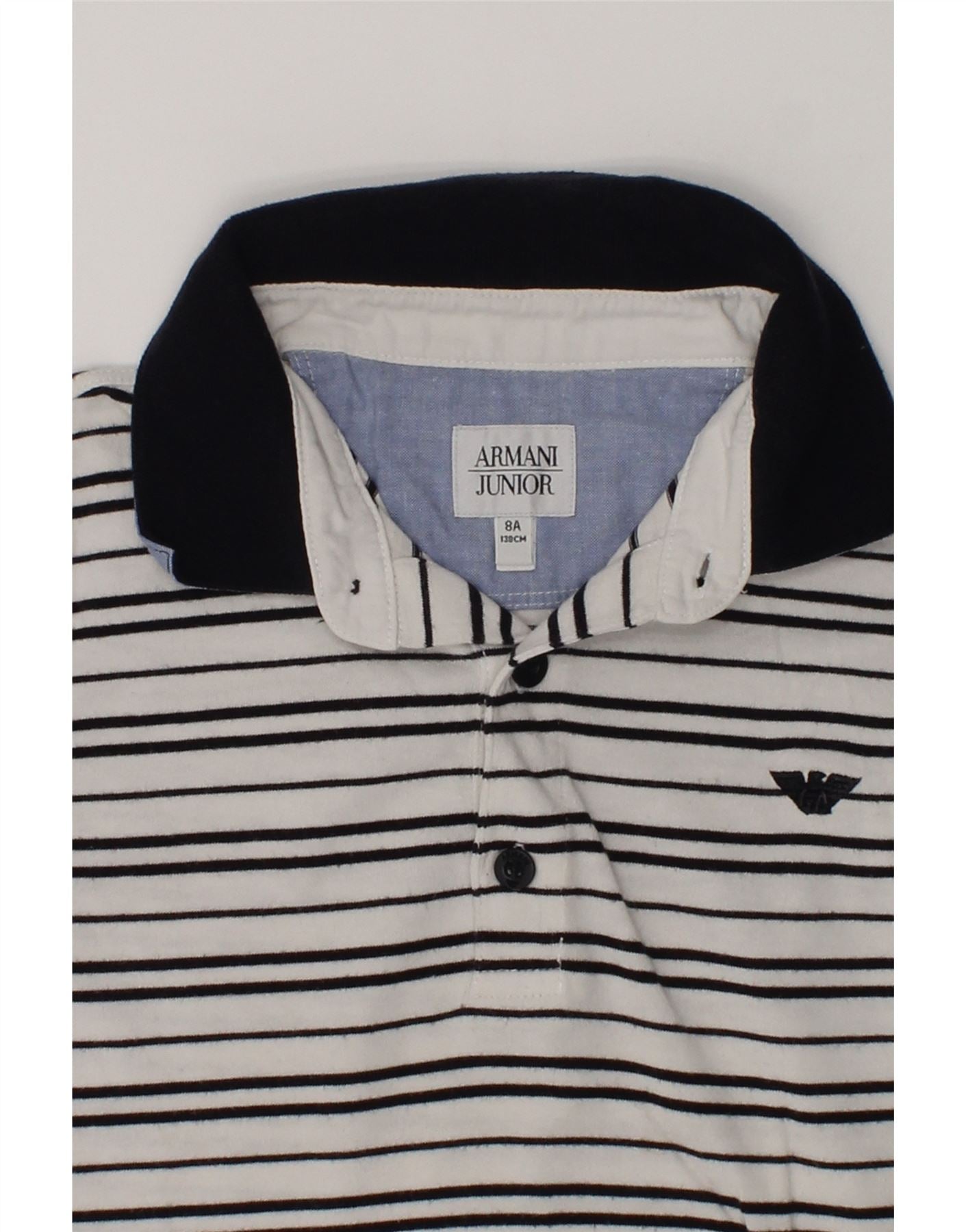 ARMANI JUNIOR Boys Long Sleeve Polo Shirt 7 8 Years White Striped