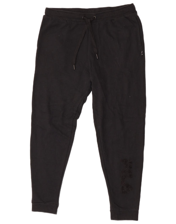 Fila Womens Graphic Tracksuit Trousers Joggers UK 14 Large Black Cotton