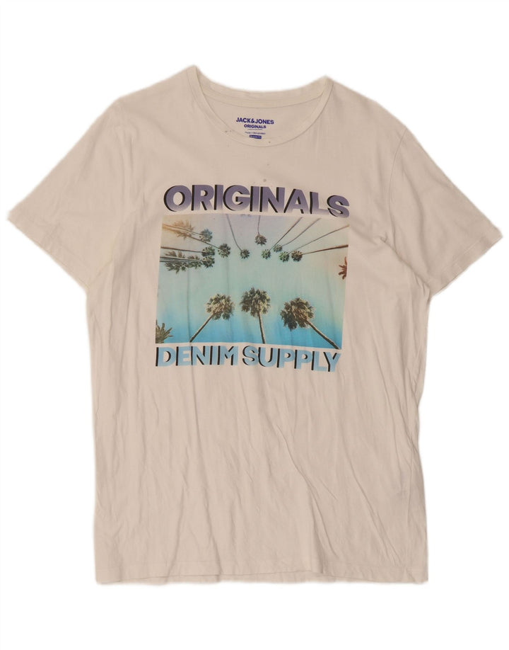 Jack & Jones Mens Regular Fit Graphic T-Shirt Top Large White Cotton