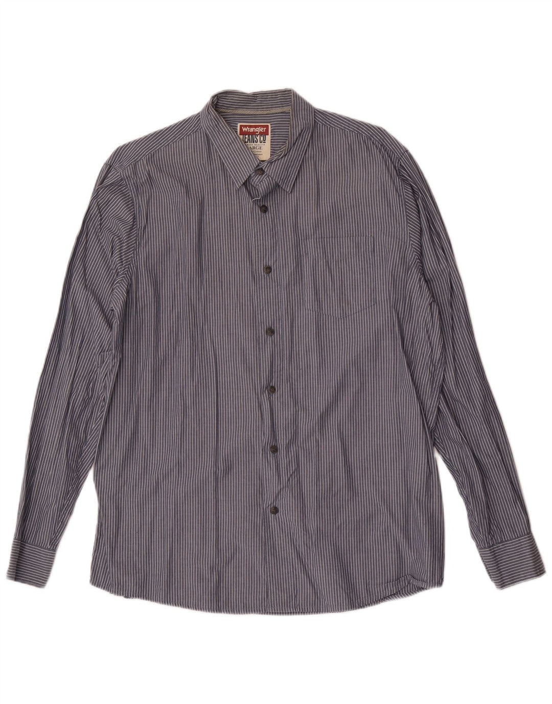 Wrangler Mens Shirt Large Navy Blue Pinstripe Cotton