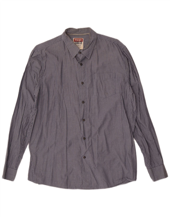 Wrangler Mens Shirt Large Navy Blue Pinstripe Cotton