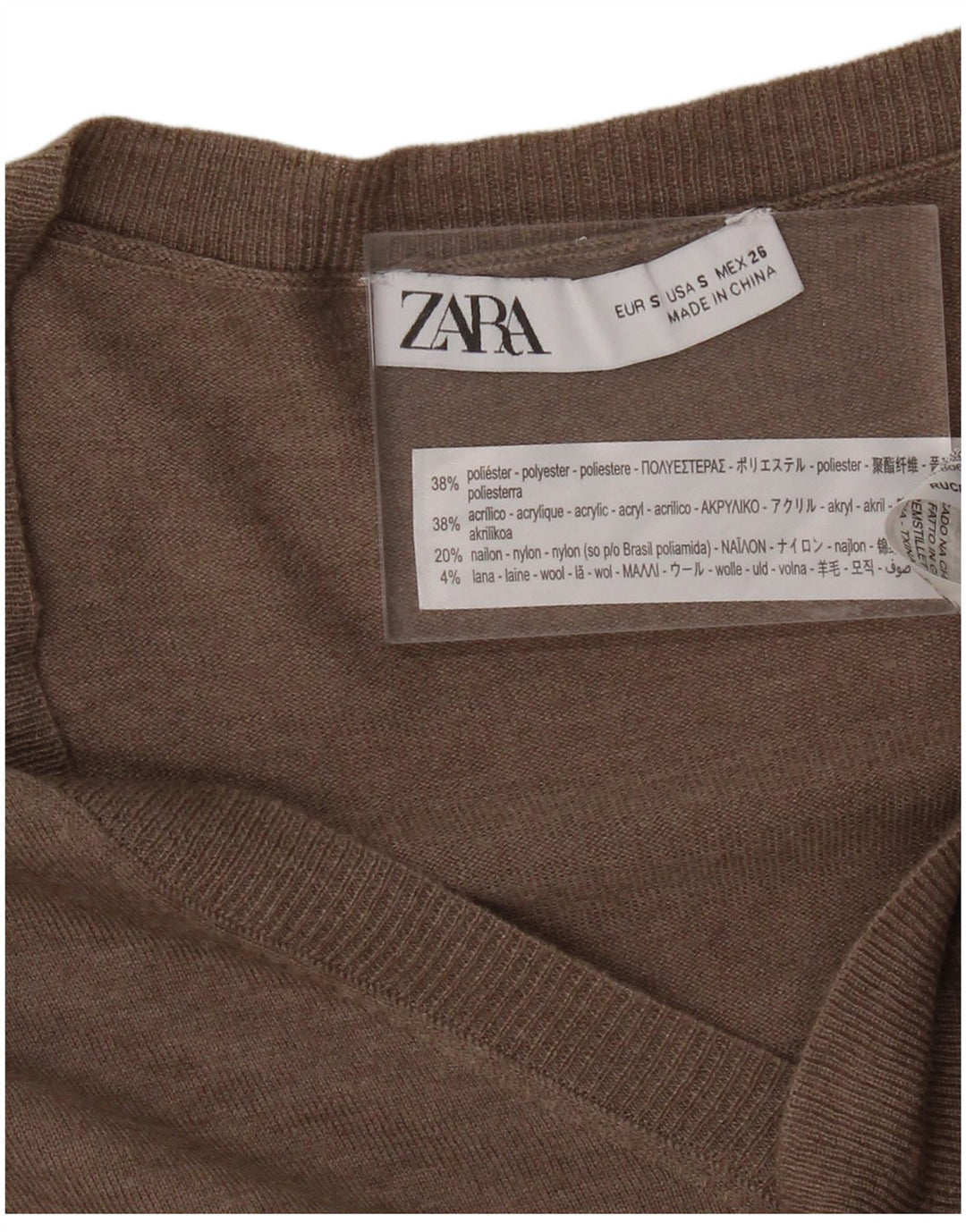 ZARA Womens Oversized V-Neck Jumper Sweater UK 10 Small Brown Polyester