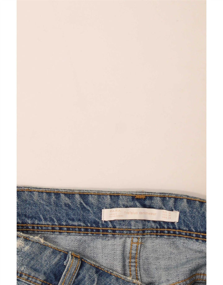 Zara Womens Trafaluc Distressed Mini Denim Skirt Medium W30 Blue