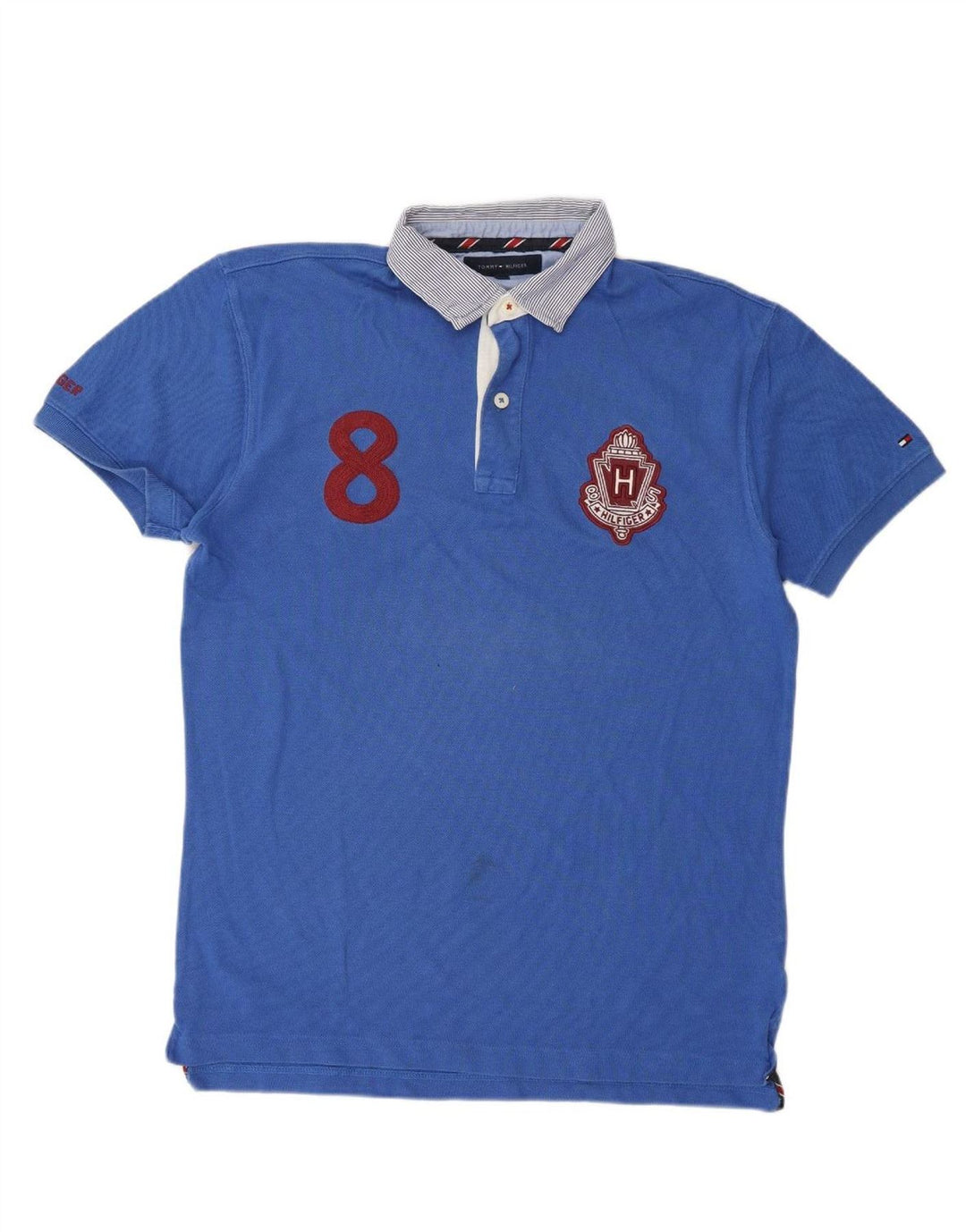 TOMMY HILFIGER Mens Graphic Rugby Polo Shirt Medium Blue Cotton