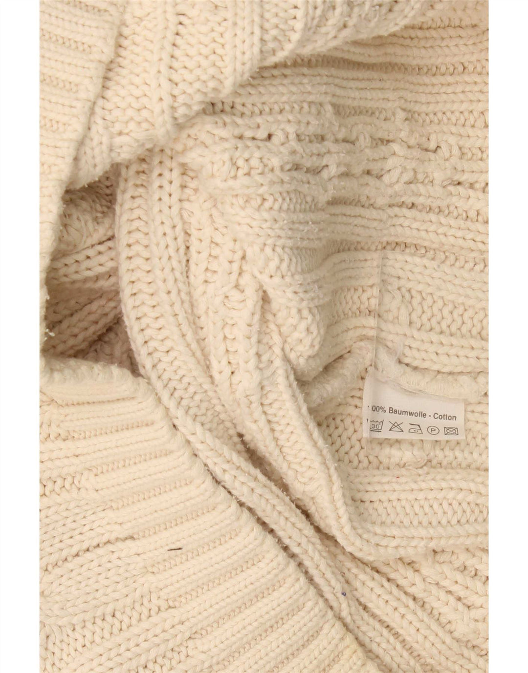 Vintage Mens Roll Neck Jumper Sweater Large Beige Cotton